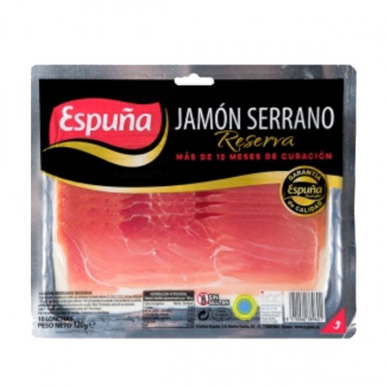 Jamón Serrano lonja Espuña paquete 120 gr 